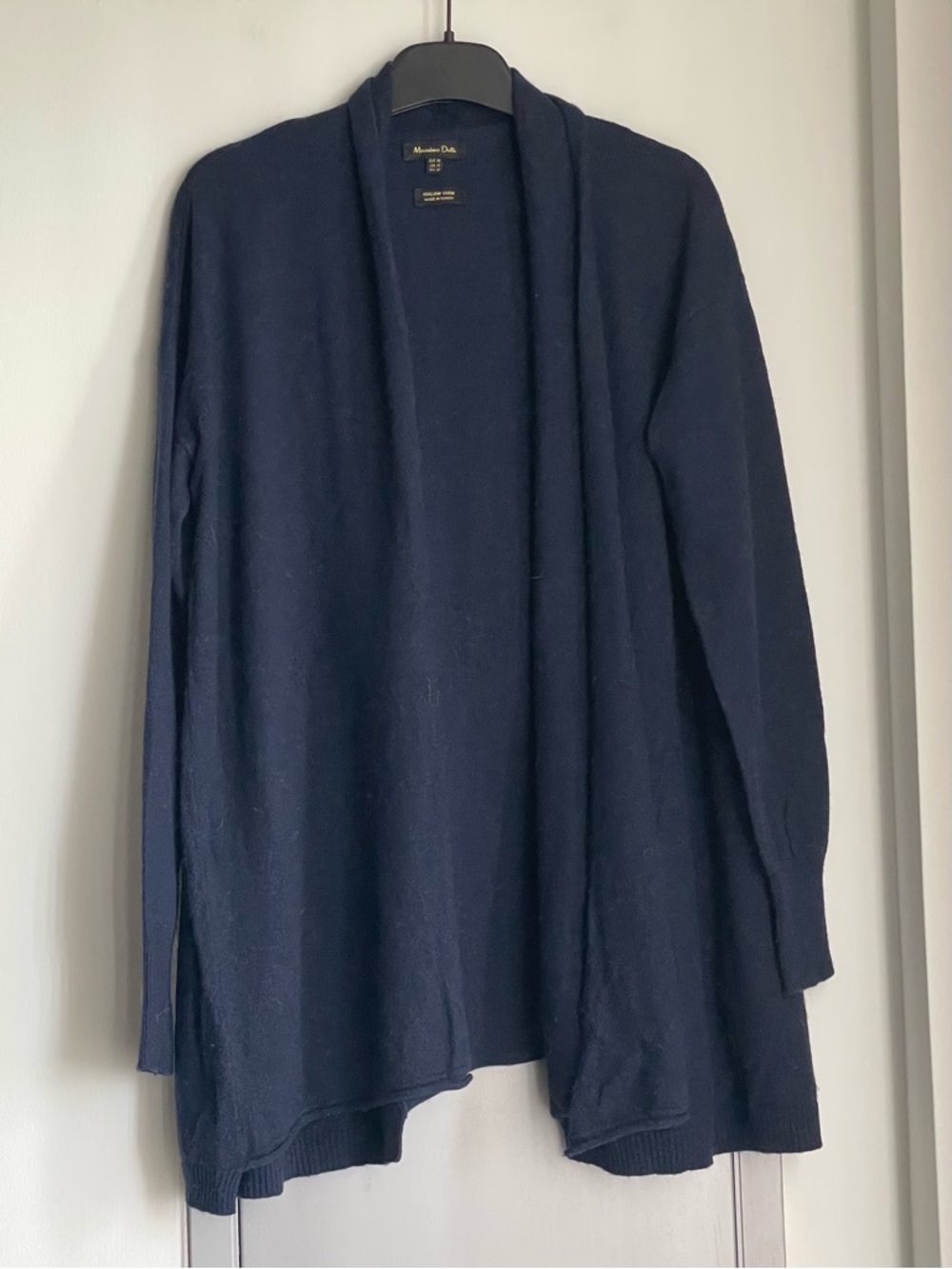 EUC MASSIMO DUTTI Wool & Cashmere Blend Navy Open-Front Cardigan